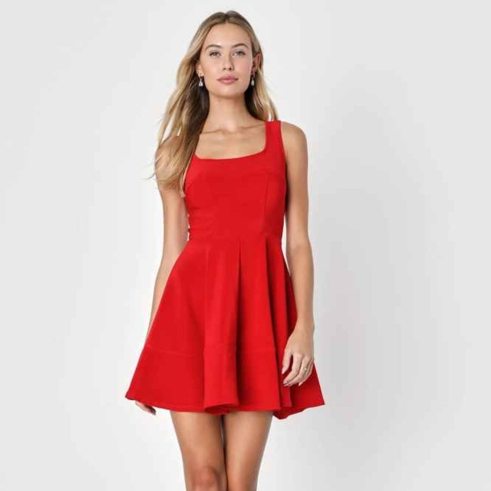 Lulu's Home Before Daylight Red Skater Dress, Size Small